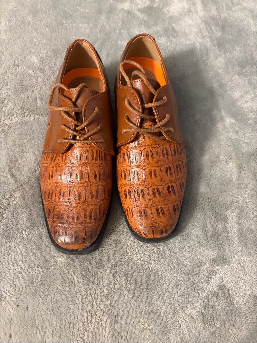 Boys Brown Leather Croc-Embossed Lace-Up Dress Shoes Size 1